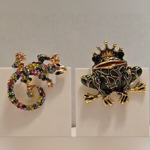 Colorful Lizard and Frog Brooch Bundle